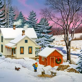 Country winter art wallpaper