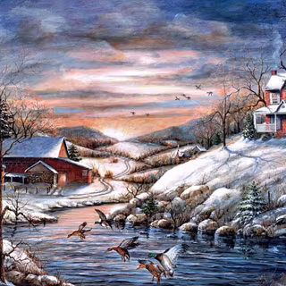 Country winter art wallpaper