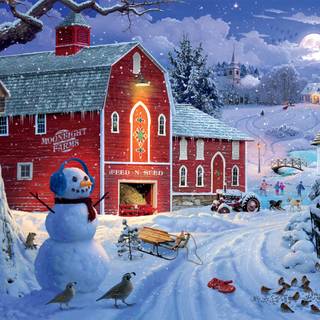 Country winter art wallpaper