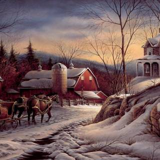 Country winter paintings wallpaper