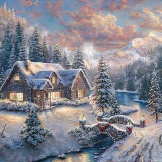 Country winter paintings wallpaper