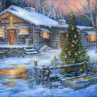 Country winter paintings wallpaper