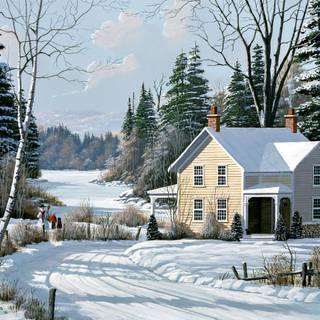Country winter art wallpaper