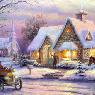 Country winter art wallpaper