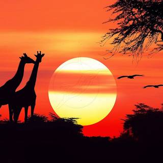 African giraffe sunset wallpaper