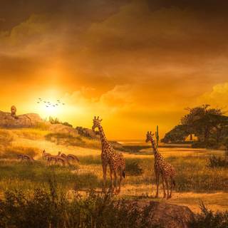 African giraffe sunset wallpaper