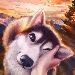 Cute Husky drawing wallpaper