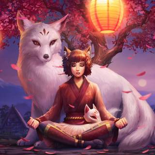 Anime girl meditation desktop wallpaper