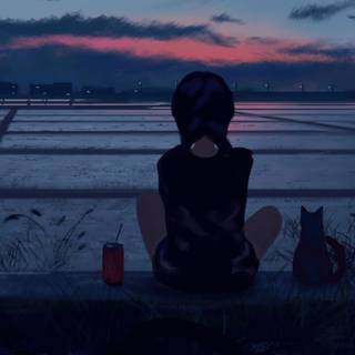 Anime girl meditation desktop wallpaper