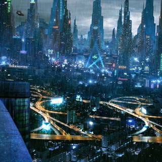 Cyberpunk city retro wallpaper