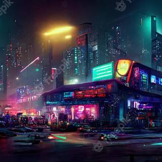 Cyberpunk city retro wallpaper