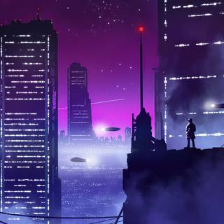 Cyberpunk city retro wallpaper