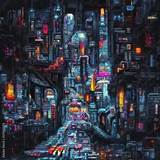 Cyberpunk city retro wallpaper