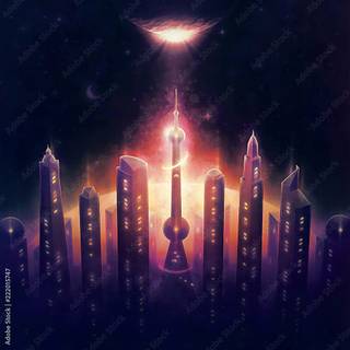 Retro city dark wallpaper