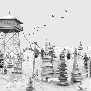 Black and white firewatch tower wallpaper