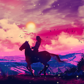 Sunset with horses wallpaper