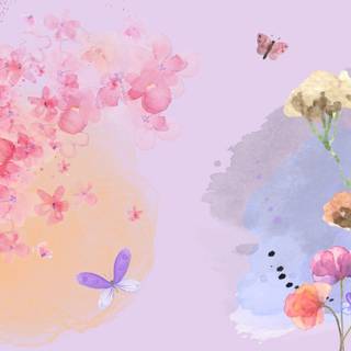 Spring boho flowers pink wallpaper