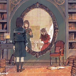 Mirror girls wallpaper