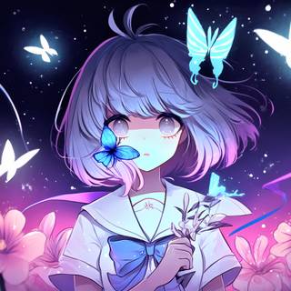 Purple and blue girl anime wallpaper