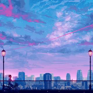 Anime Japanese city night wallpaper