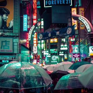 Anime Japanese city night wallpaper