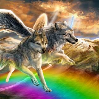 Neon wolf rainbow wallpaper