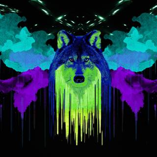 Neon wolf rainbow wallpaper