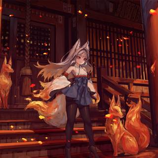 Anime fox shrine wallpaper