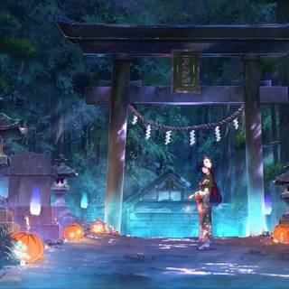 Anime fox shrine wallpaper