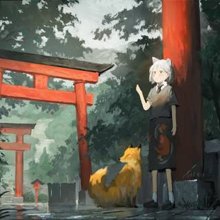 Anime fox shrine wallpaper