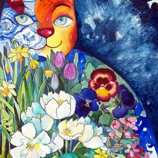 Spring cat art wallpaper