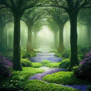 Fantasy spring forest wallpaper