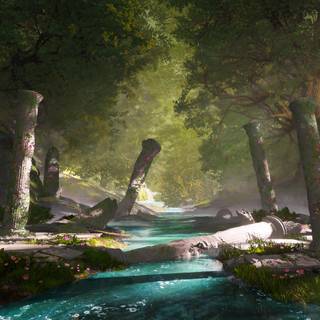 Fantasy spring forest wallpaper