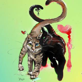 Spring cat art wallpaper