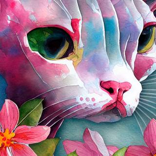 Spring cat art wallpaper