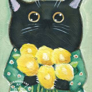 Spring cat art wallpaper