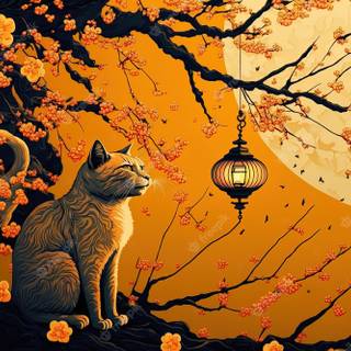 Spring cat art wallpaper