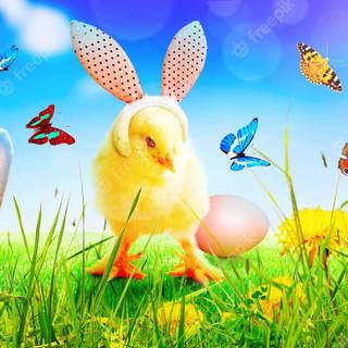 Baby chick and easter eggs wallpaper
