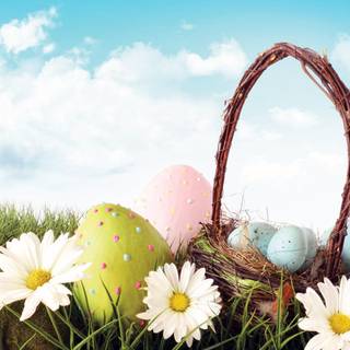 Easter eggs and flowers wallpaper