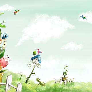 Cartoon spring desktop wallpaper