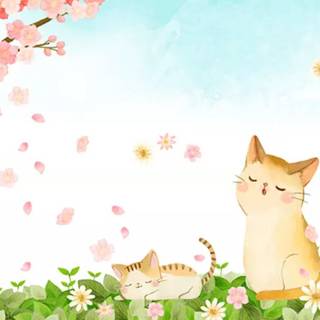 Cat cartoon spring wallpaper