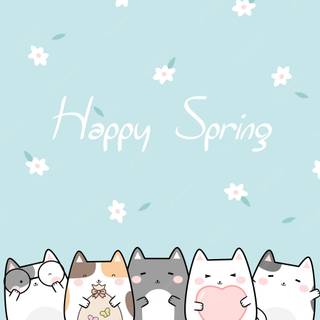Cat cartoon spring wallpaper