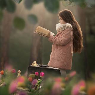 Girl book spring wallpaper