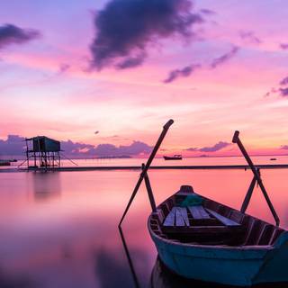 Pretty sunset boat wallpaper