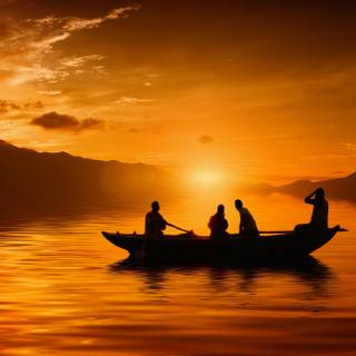 Pretty sunset boat wallpaper