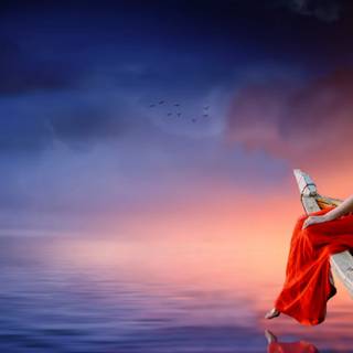 Pretty sunset boat wallpaper