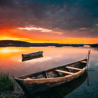 Pretty sunset boat wallpaper