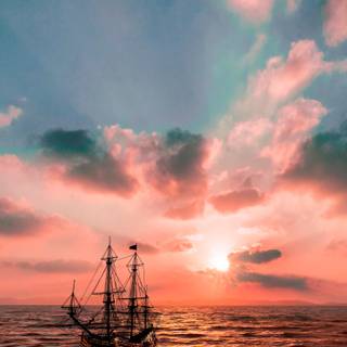 Pretty sunset boat wallpaper