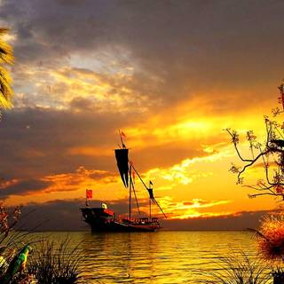 Pretty sunset boat wallpaper