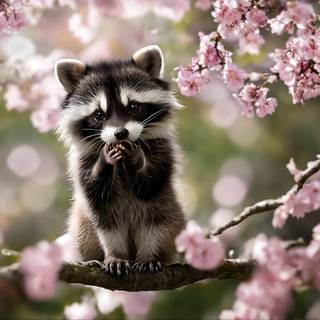 Cute spring racoon wallpaper